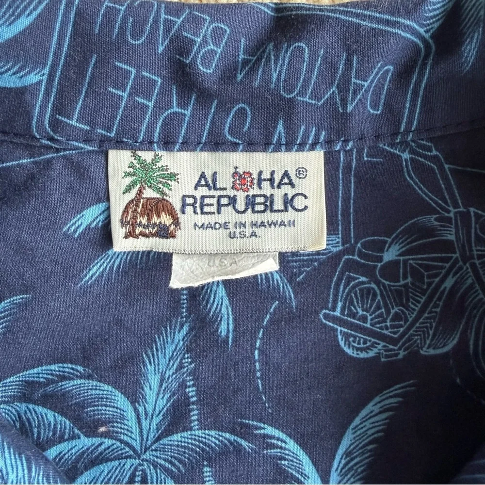 Aloha Republic Hawaiian Shirt Mens XL Blue Beach Graphic Made in Hawaii USA